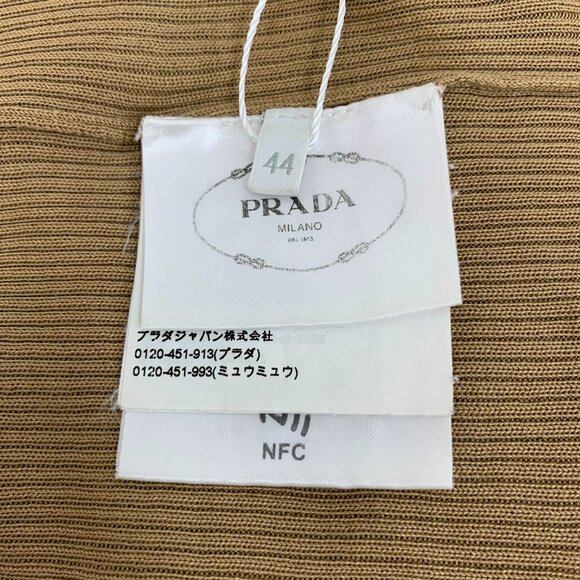 Prada Milano Womens Brown Ribbed Knit Silk Blend Cropped Long-Sleeve Sweater Siz - Picture 5 of 8